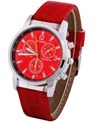 W8sunjs Brand Womage Womens Mens Fashion Sports Round Face Three Eyes Leather Strap Wrist Quartz Watches Red