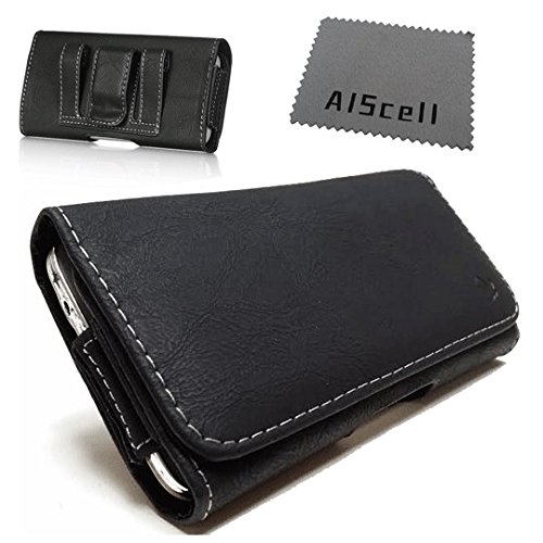 For LG G3 Vigor SIDEWAYS BLACK DELUXE TEXTURE LEATHER CASE CARRYING POUCH HOLSTER with BUILT IN BELT LOOP , BELT CLIP + AIS cell phone Microfiber Cleaning Cloth (By All_Instore)
