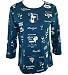 Jess & Jane 3/4 Sleeve, Rhinestone Accented, Scoop Neck, 100% Cotton Printed Fashion Top Teal Colored - Wine Country
