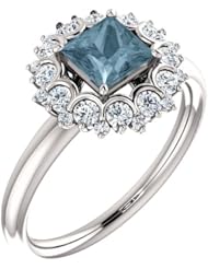 18K White Gold Princess Cut Blue and White Diamond Flower Inspired Ring -- LIFETIME WARRANTY