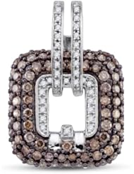 10K White Gold Round Brilliant Cut Channel Set Chocolate Brown and White Diamond Square Pendant - (2.27 cttw.)