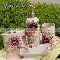 Vintage Rose 4pc Resin Bathroom Gift Set pack in box