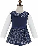 女の子 60-95cm 長袖フォーマルロンパース カバーオール【20662606】 95cm ネイビー