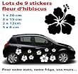 Sticker autocollant 9 fleurs d'hibiscus pour votre auto, votre frigo, vos murs... couleur blanc