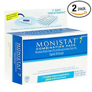 Monistat 7 Pack Vaginale combinazione antifungini, 7 applicatori preriempite e 1 tubo crema esterne (Pack di 2)
