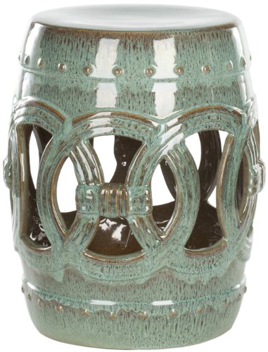Image of Safavieh Castle Gardens Collection Knotted Rings Ceramic Garden Stool, Blue-Green