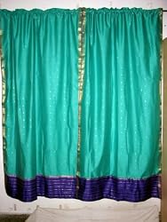 2 Turquoise Art Silk Sari Curtains Drapes Panels Window Dressing 83x44 Inch