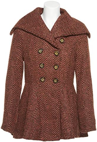 DAYTRIP Chevron Print Peplum Pea Coat,ORG,S
