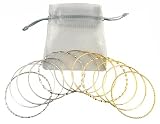 Bracelet - B102 - 12 Pc Asst. Bangle Set ~ Plain, Etched and Twisted in Gold Tone & Silver Tone - 70mm + Silver Organza Gift Bag