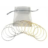 Bracelet - B102 - 12 Pc Asst. Bangle Set ~ Plain, Etched and Twisted in Gold Tone and Silver Tone -...