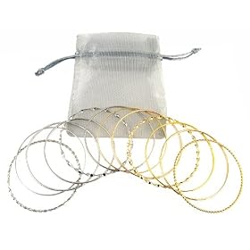 Bangle Bracelets - 12 Pc Set ~ Plain, Etched and Twisted in Gold Tone & Silver Tone - 70mm... by 