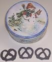 Scott's Cakes 1 lb. Dark Chocolate Covered Pretzel in a Classic Snowman Tin