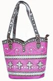 Pink Leather Handbag Rhinestone Embellished Hobo or Shoulder Bag - Fuschia