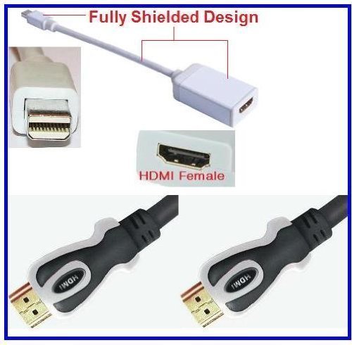 Value Pack - PTC Premium FULLY SHIELDED Mini DisplayPort to HDMI Adapter w 15ft HDMI Gold Series Cable - worksB0021YFPUS