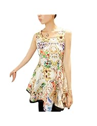 Fit-and-Flare General Print Scoop Neck Polyester Sleeveless  Jeweled Tunic  With Ruffles