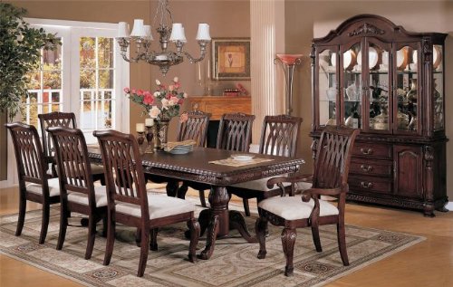 9pcs Dining Table and Chairs Set - Dark Cherry Finish