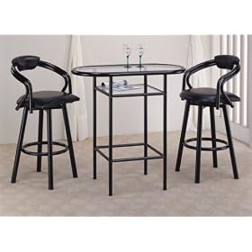 Black Swivel Barstools With Glass Top Bar Table by