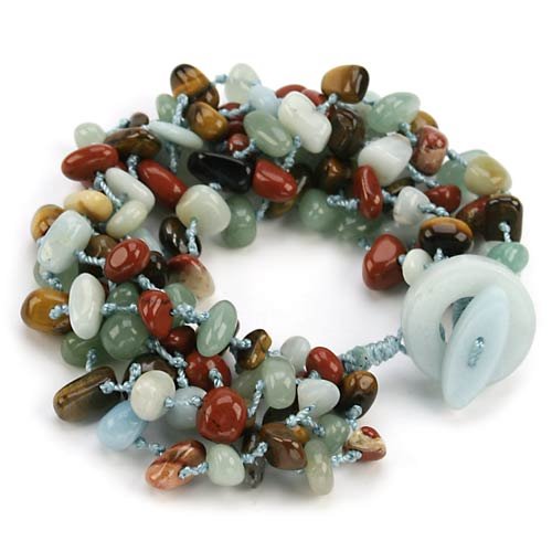 Barse 6 Strand Genuine Stone Toggle Bracelet