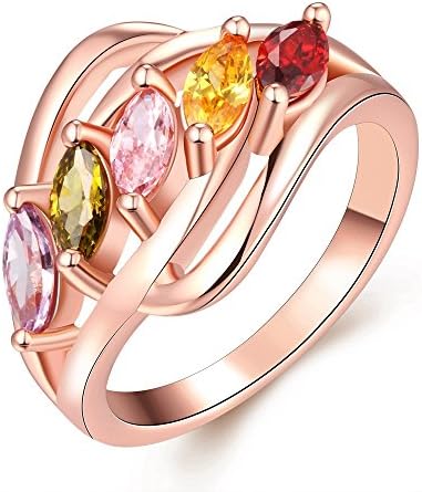 [Dabus] Awesome Five Cubic-zircon Stone Women Wedding &amp; Engagement &amp; Anniversary Ring 18k Rose Gold Plated Fashion Jewelry Gift Size 7-8