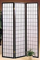 Three Panel Room Divider in Black Finish