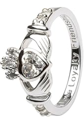 APRIL Birth Month Silver Claddagh Ring LS-SL90-4. Made in Ireland.