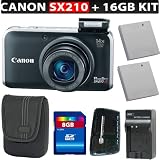 Canon PowerShot SX210 SX-210 IS Digital Camera (Black) + 16GB Premium Accessory Kit