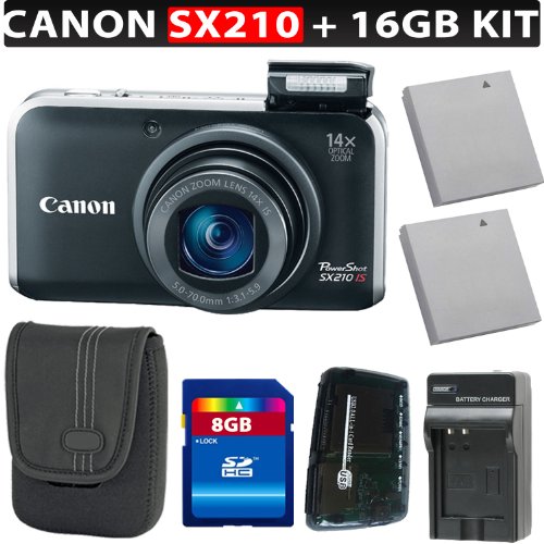 Canon PowerShot SX210 SX-210 IS Digital Camera (Black) + 16GB Premium Accessory Kit