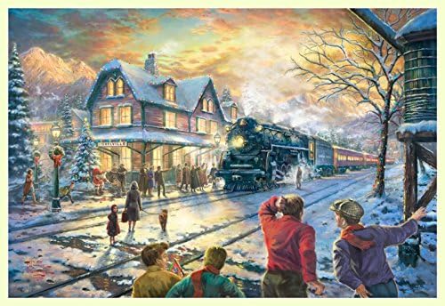 12x18 Thomas Kinkade All Aboard for Christmas Giclee Print Railroad Station Train Art with White Border overall size 13x21