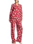 HUE Women's Holiday Reindeer Dog Print Notched Collar Pajama Set, Red, Small