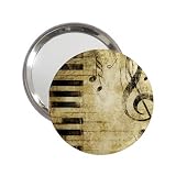 2.25 Inch Handbag Mirror of Grunge Music with Piano Keys Treble Clef and Notes