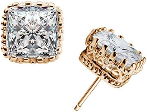 ROUND 101 AAA 8mm Square Hollow Crown Zircon Crystal Earrings Birthday Gift (Yellow)