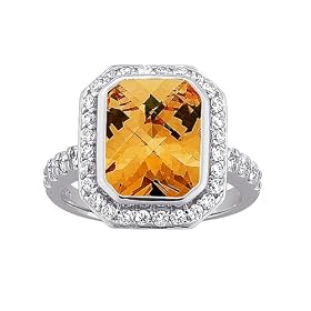 Sterling Silver Vintage Citrine Cubic Zirconia Ring by