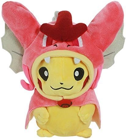 Anntlent Pikachu with Shiny Gyarados Cape Cosplay Magikarp Pokemon Soft Plush Toy Red 8"