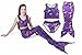 Owone Box Girls 3 Pcs Swimmable Princess Mermaid Tail Bikini Bathing Swimsuit Swimwear Purple 7T, Rainbow 2, 6-7 Years