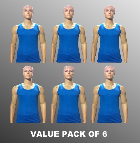Value Pack Of 6 Thermal Underwear Sleeveless Vest Blue, Various Sizes