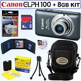 Canon PowerShot ELPH 100 HS 12.1 MP CMOS Digital Camera (Grey) + 8GB Accessory Kit