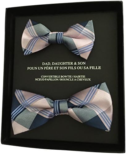 Saks Fifth Avenue 100% Silk Father and Son Formal Bow Tie or Daughter Hair Bow Gift Set Pink