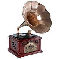 Pyle-Home PTCDS3UIP Classical Trumpet Horn Turntable with AM/FM Radio CD/Cassette/USB & Direct to USB Recording