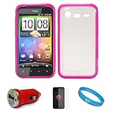 Durable Crystal Hard Case Cover with Pink Rubberized TPU Silicone Skin Edge ....