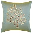 Decorative Handmade Asian Cushion Cover / Pillow Sham With Embroidered Bodhi Tree Design- Blue-Green