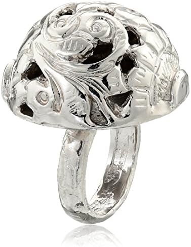 Devon Leigh "Bold Silver" Rhodium Dipped Carved Ball Ring, Size 7