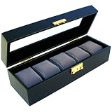 Compact Black Watch Case Storage Box With Clear Top Holds 5 Watches by Watches
