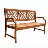 VIFAH V188 Outdoor Wood Bench - Natural Wood Finish - 23 by 61 by 37-Inch