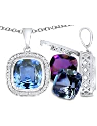Switch-It Gems(tm) Interchangeable Simulated Aquamarine Pendant Set with 12 Cushion Cut 10mm Birthstones Included