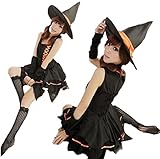 魔女 コスプレ ハロウィン かわいい魔女に変身 仮装 蜘蛛の巣ストッキング付き 4点セット