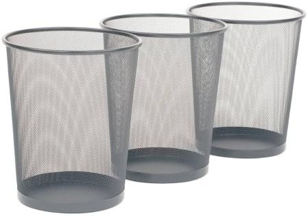 Seville Classics 3-Pack Mesh Wastebaskets, Silver, Metal