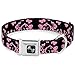 Buckle-Down Seatbelt Buckle Dog Collar - Butterfly Garden Black/Pink - 1