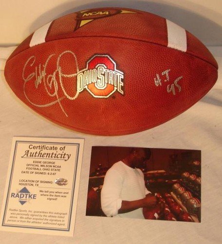 Eddie George Autographed/Hand Signed NCAA Ohio State Football with 95 HT Inscription