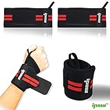 (Set of 2) Ipow Adjustable Weight Lifting Training Wrist Straps Support Braces Wraps Belt Protector for Weightlifting Crossfit Powerlifting Bodybuilding - For Women & Men