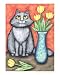 Fluffy Grey Cat With Yellow Tulips Botanical Giclee Poster Print by Jamie Wogan Edwar...